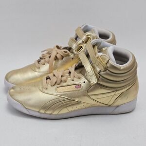 Reebok Freestyle Hi Metallic Gold High Top Sneakers AQ9736 Womens 8.5
